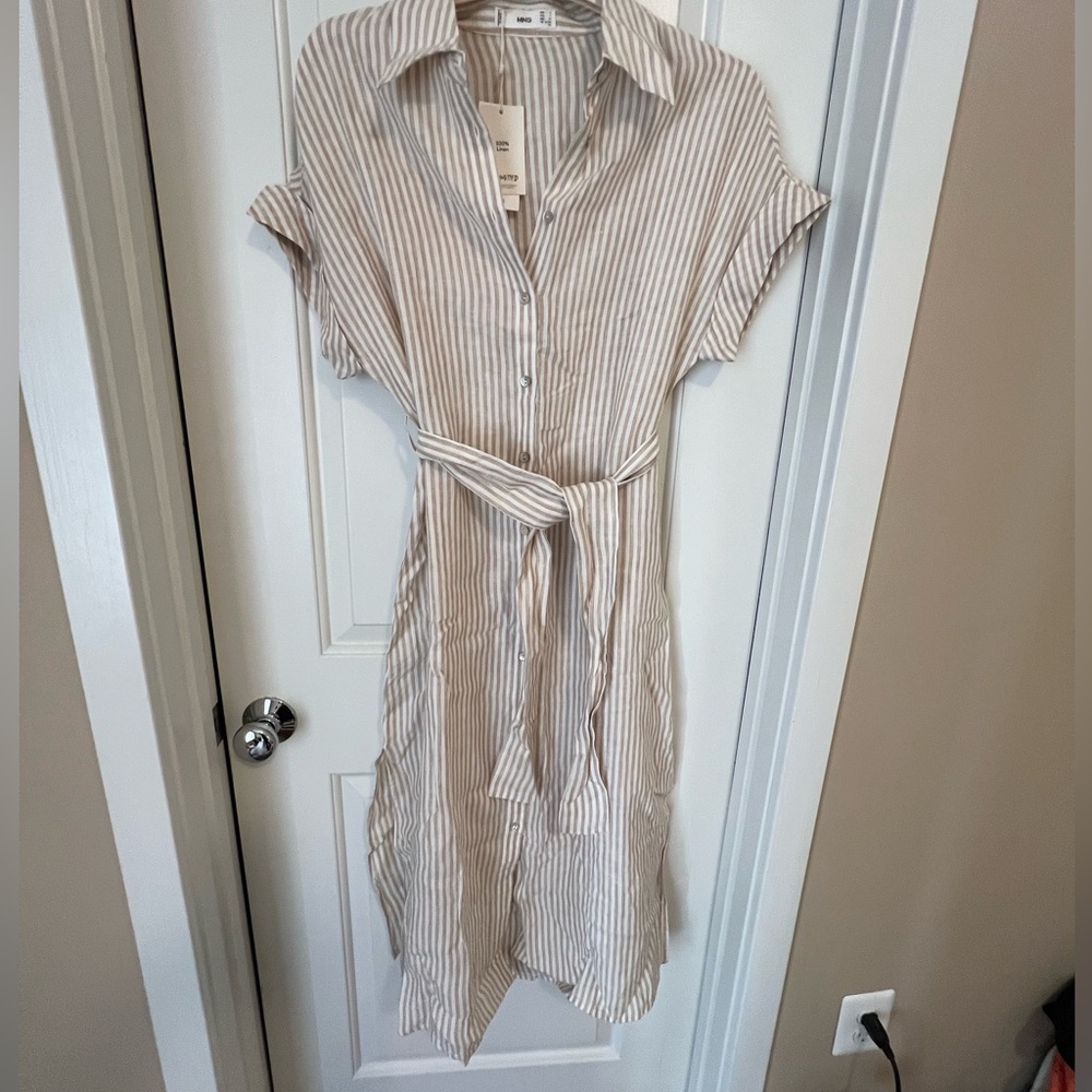 NWT Mango tie waist linen shirt dress